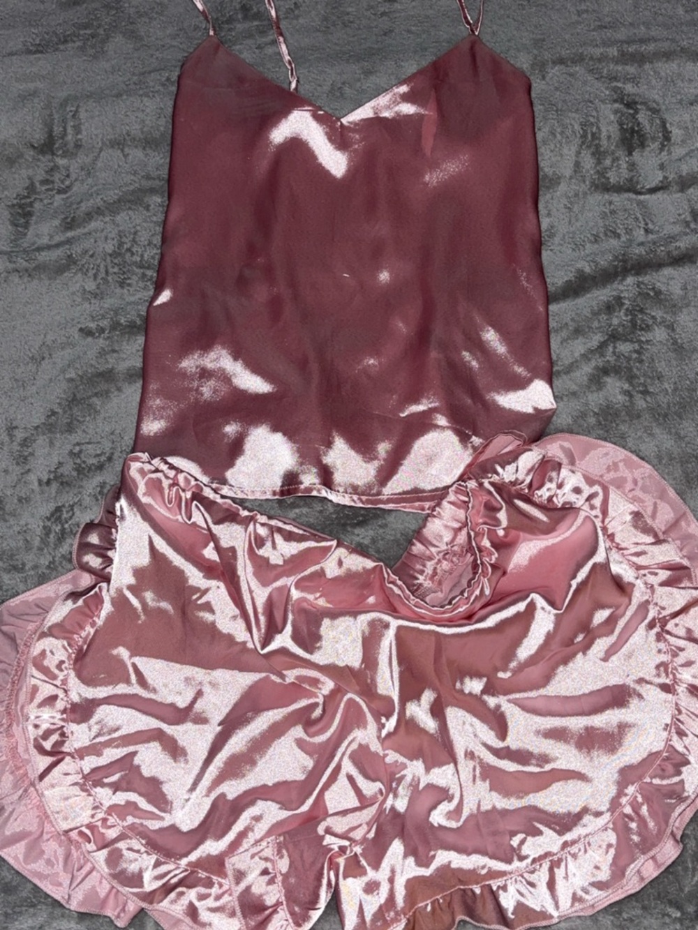 Satin Cami and Ruffle Shorts Set in Dusty Rose